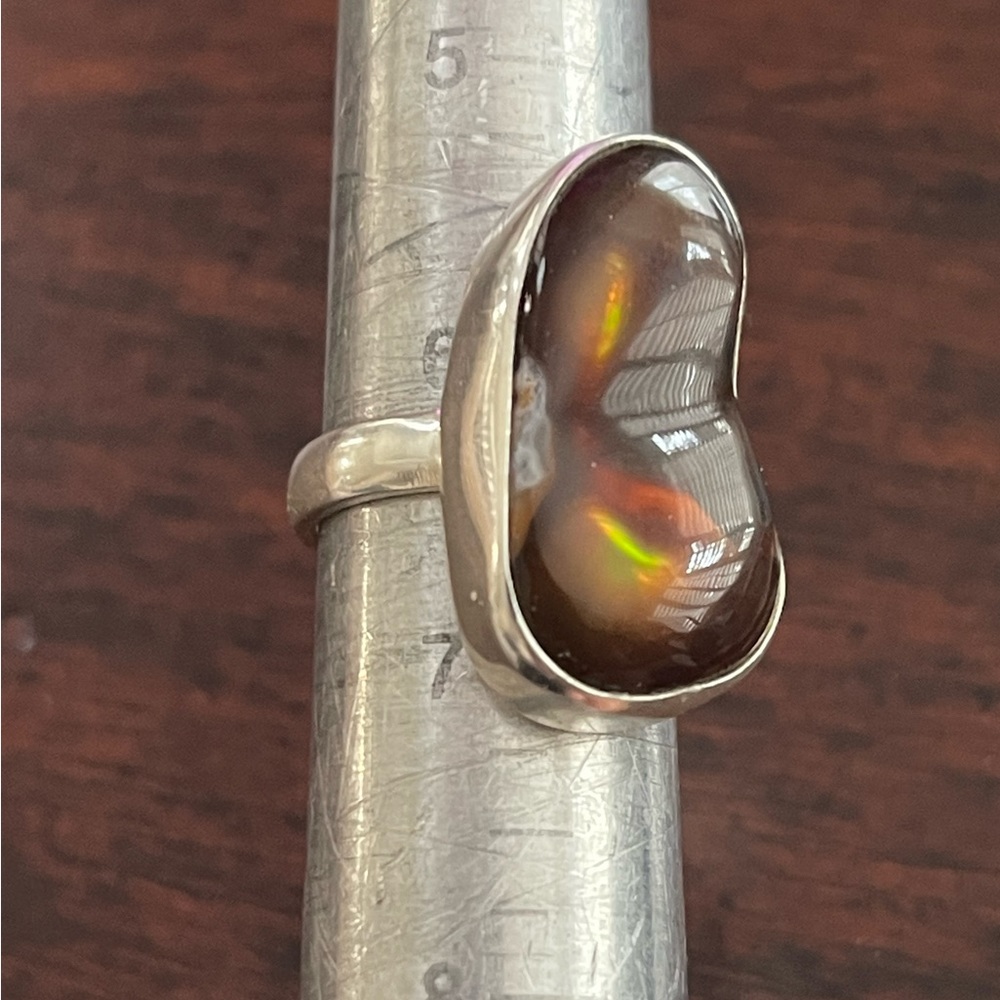 Huge Fire Agate Solid Sterling Silver Size 6.5 Ri… - image 7